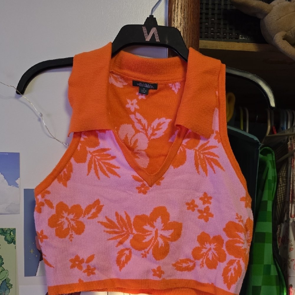Wild Fable Orange and Pink Floral Knit Top